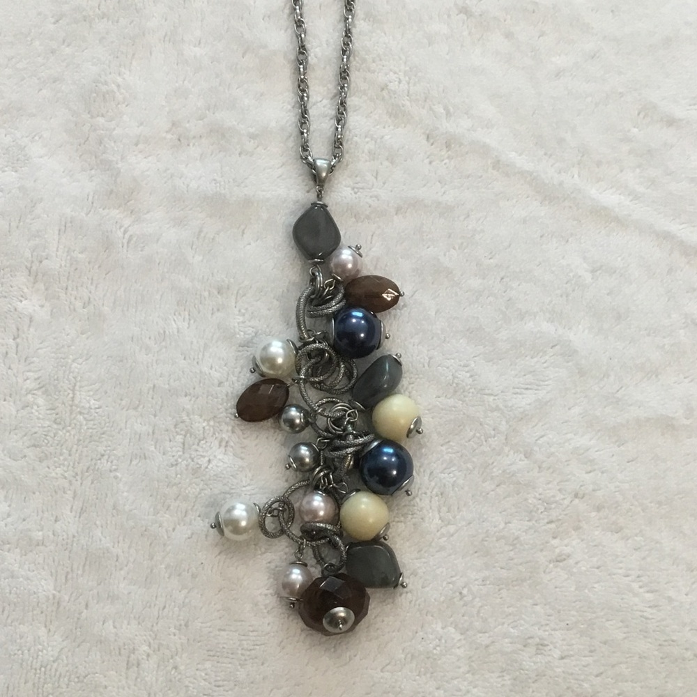Lia Sophia Elegant Silver Necklace with Blue and Cream Accents